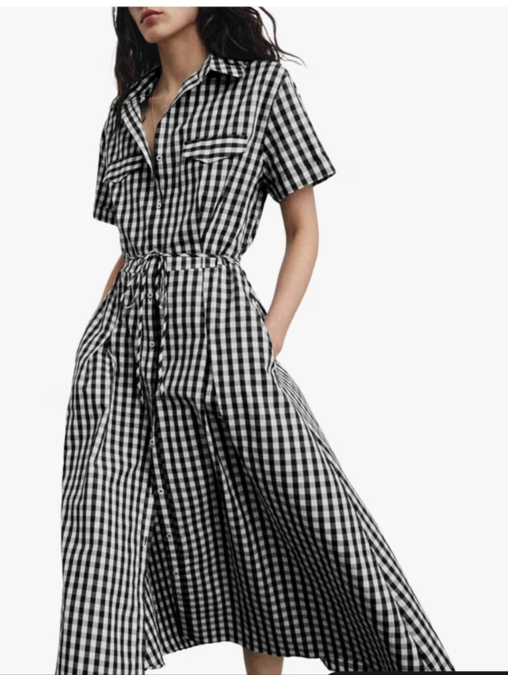 Black and White Gingham Shirt Dress with Belt